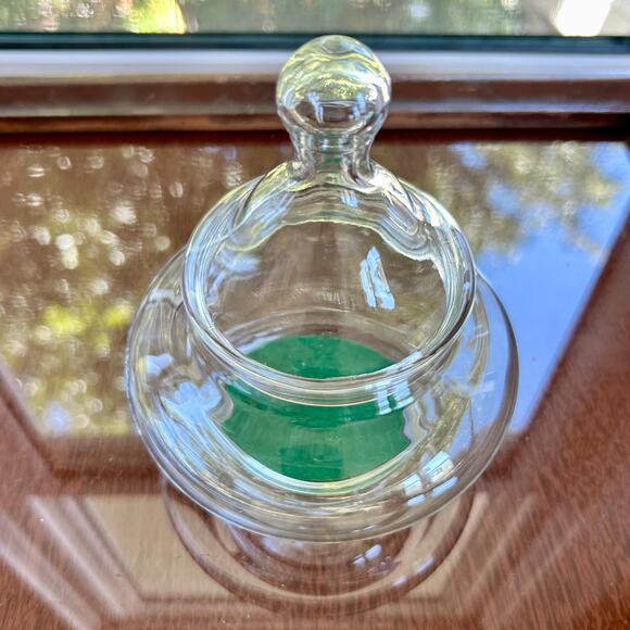 Vintage Clear Glass Apothecary Jar with Green Velvet Insert – 5" Tall - Picture 2 of 15